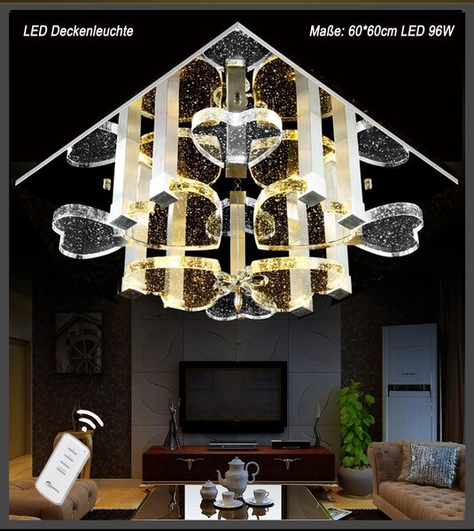 Plafoniera LED cuori di cristallo con bolle 1666V60*60cm LED 96W con telecomando 2 colori di luce commutabili separatamente A+