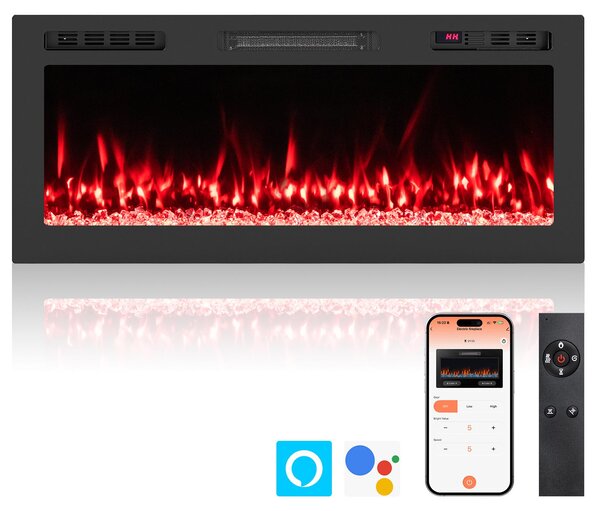 COSTWAY, camino elettrico da 42 pollici con riscaldamento da 750W/1500W, 12 colori di fiamma e brace, camino elettrico con controllo remoto/app, da montare a parete o da incasso