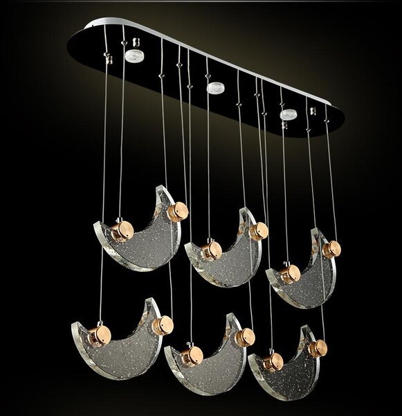 Lampada a sospensione LED 1668-6 80*20 cm H 130 cm Cristalli di luna Telecomando Colore della luce regolabile A+