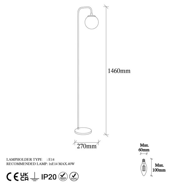 Lampada da terra bianca/color ottone con paralume in vetro (altezza totale 146 cm) Viran – Opviq lights