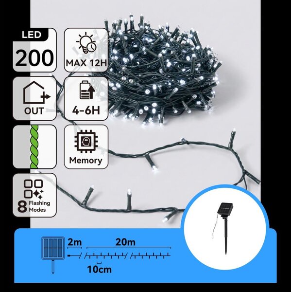 Aigostar - Catena luminosa solare LED per Natale 200 LED/8 funzioni 22 m IP65 bianco freddo 800 mAh