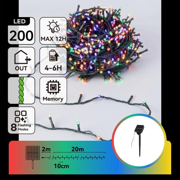 Aigostar - Catena luminosa solare LED 200xLED/8 funzioni 22m IP65 multicolore 800 mAh