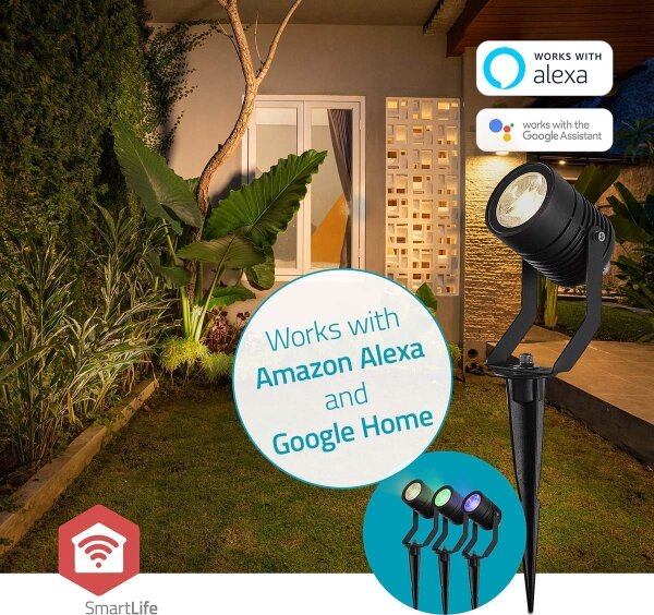 Nedis ZBLOS10RGBW3-SADA Set di 3 lampade LED RGBW dimmerabili per esterni, 3W/230V, IP65, Wi-Fi compatibile con Tuya