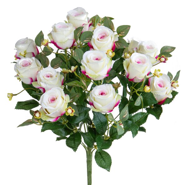 Set 2 Bouquet Artificiale Rose Boccio/Hiperycum per 13 Fiori Beige