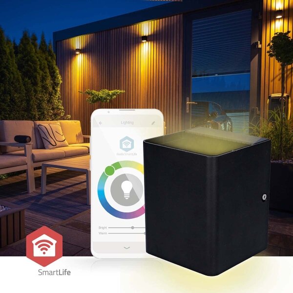Nedis ZBLOW10RGBW - Lampada LED RGBW dimmerabile da esterno, 12W, 230V, IP65, Wi-Fi Tuya, nera