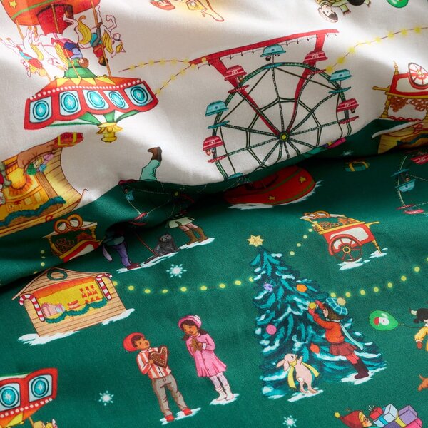 Set copripiumino e federa da bambini verde in cotone per letto matrimoniale 200x200 cm Christmas Fairground – Belle & Boo