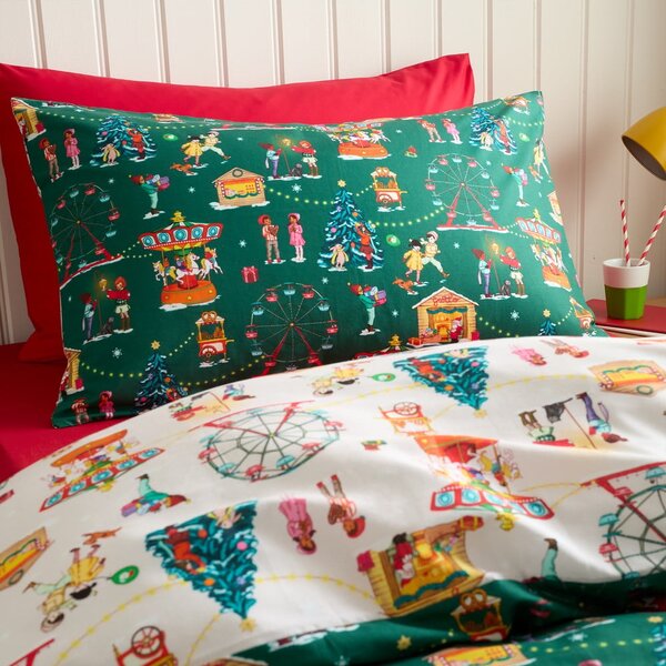 Set copripiumino e federa da bambini verde in cotone per letto matrimoniale 200x200 cm Christmas Fairground – Belle & Boo