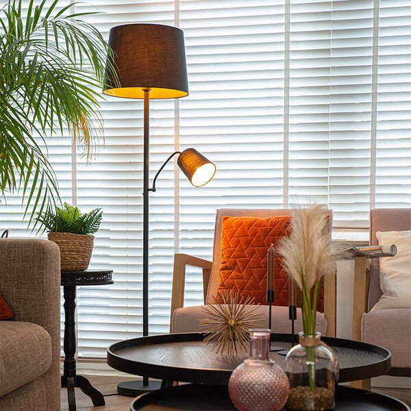 Lampada da terra intelligente nera con oro incl. Wifi A60 ed E14 - Retro