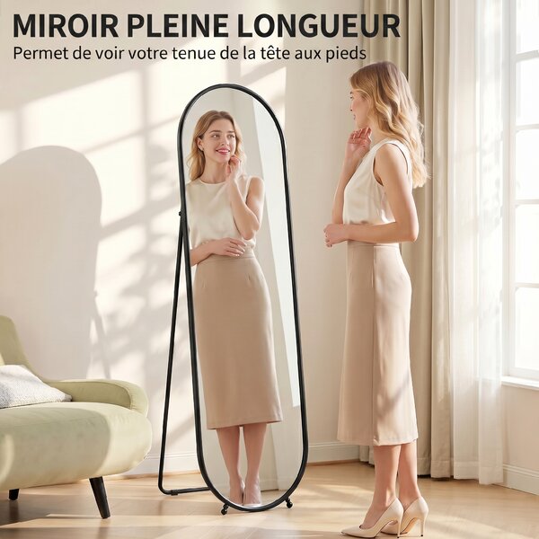 HOMCOM Specchio a Figura Intera da Terra con Supporto Pieghevole, in Vetro e Metallo, 40x41x159 cm, Nero