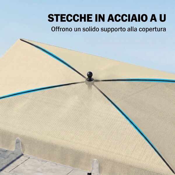 Outsunny Ombrellone da Giardino Rettangolare e Regolabile con Palo in Alluminio, 2x1.3x2.5 m, Beige