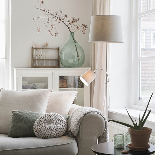 Lampada da terra intelligente in acciaio con paralume grigio incl. Wifi A60 ed E14 - Retro
