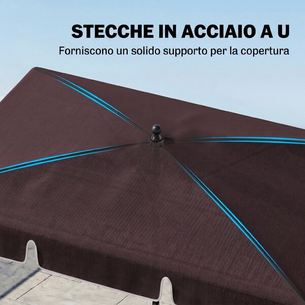 Outsunny Ombrellone Rettangolare Giardino, Inclinazione Regolabile, Palo Alluminio, 198x130x240cm, Marrone e Nero, Moderno|Aosom