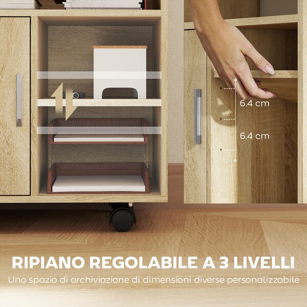 HOMCOM Mobiletto Porta Stampante con Ripiani Aperti e Armadietto in Legno, 60x50x65.5cm, Color Legno | Aosom Italy