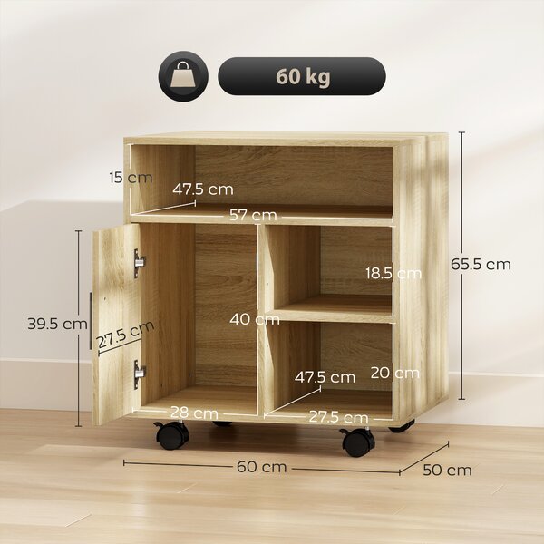 HOMCOM Mobiletto Porta Stampante con Ripiani Aperti e Armadietto in Legno, 60x50x65.5cm, Color Legno | Aosom Italy