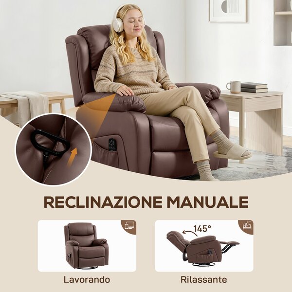 HOMCOM Poltrona Relax Reclinabile con 8 Punti Massaggianti, Riscaldanti e Poggiapiedi, 87x97X100 cm, Marrone | Aosom Italy