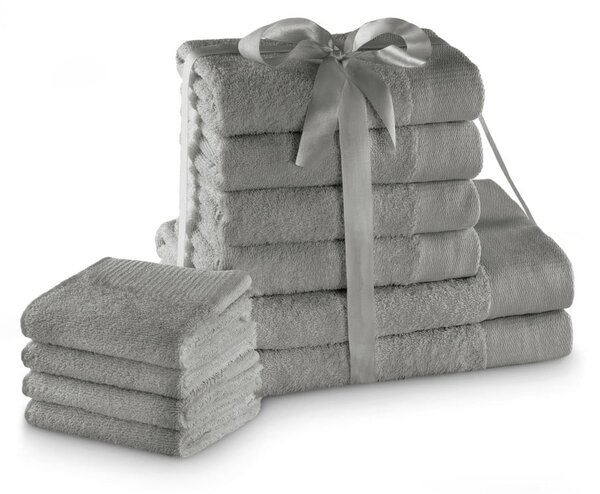 Set di asciugamani per viso e corpo tipo terry grigi in cotone 10 pz Amari – Restilo