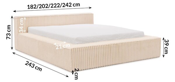 Letto matrimoniale imbottito beige con contenitore e rete inclusi 160x200 cm Cloe – Ropez