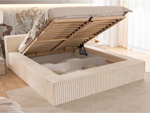 Letto matrimoniale imbottito beige con contenitore e rete inclusi 160x200 cm Cloe – Ropez
