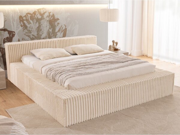 Letto matrimoniale imbottito beige con contenitore e rete inclusi 160x200 cm Cloe – Ropez