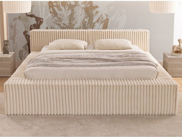 Letto matrimoniale imbottito beige con contenitore e rete inclusi 160x200 cm Cloe – Ropez