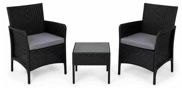 SET MOBILI DA GIARDINO 3 pezzi, 2 poltrone, tavolo per terrazzo, balcone, plastica nera