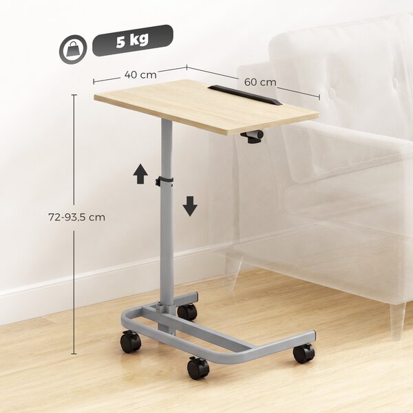 HOMCOM Tavolino Salotto ad Altezza Regolabile con 4 Ruote, in Legno e Metallo, 60x40x72-93.5 cm, Rovere | Aosom Italy