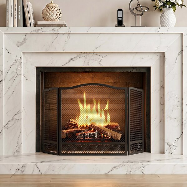 HOMCOM Parascintille Camino Pieghevole a 3 Pannelli in Metallo Verniciato, Pronto all'Uso, 107x1x60 cm, Nero | Aosom Italy