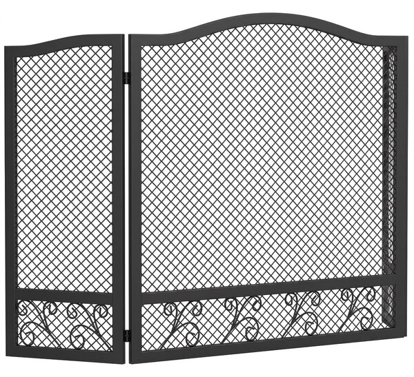 HOMCOM Parascintille Camino Pieghevole a 3 Pannelli in Metallo Verniciato, Pronto all'Uso, 107x1x60 cm, Nero | Aosom Italy