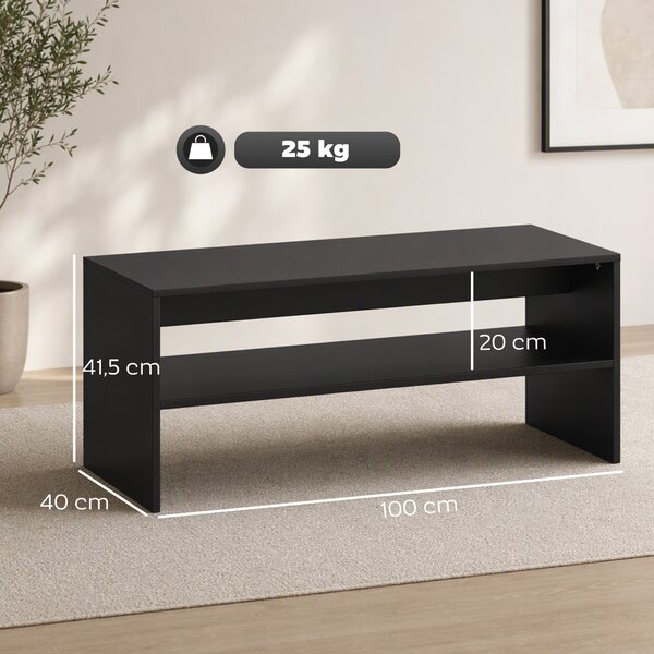 HOMCOM Tavolino da Caffè Moderno in Legno a 2 Livelli con Ripiano Aperto, 100x40x41.5 cm, Nero | Aosom Italy