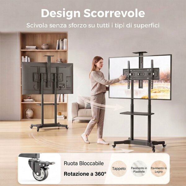 HOMCOM Carrello Porta TV Mobile Regolabile 32-75 Pollici, Nero | Aosom Italy