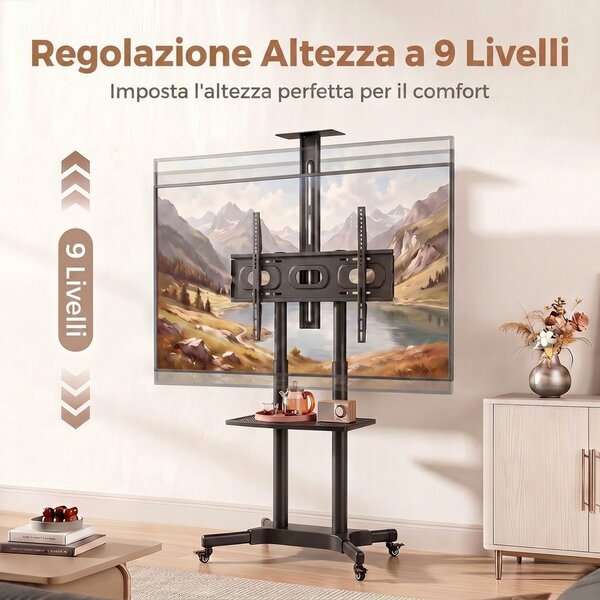 HOMCOM Carrello Porta TV Mobile Regolabile 32-75 Pollici, Nero | Aosom Italy