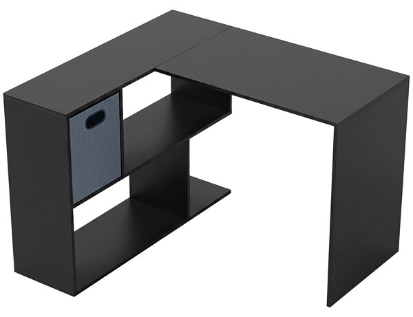 HOMCOM Scrivania Angolare Moderna con Scaffale e Cassetto in Tessuto, 110x100x75 cm, Nero | Aosom Italy