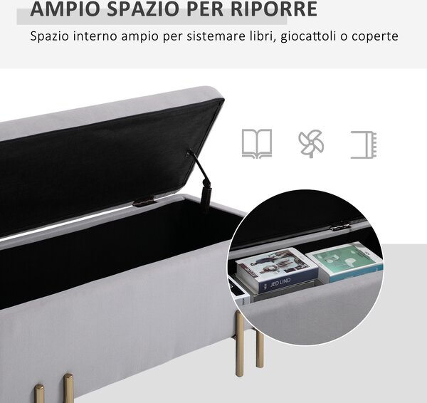 HOMCOM Contenitore Rettangolare di Lusso con Panca Ottomana con Cuscino e Superficie Morbida, Grigio Chiaro|Aosom