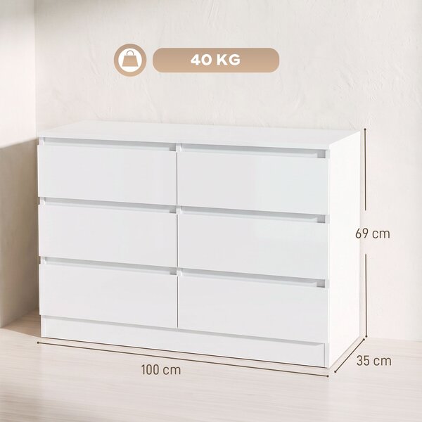 HOMCOM Cassettiera 6 Cassetti per Camera e Soggiorno, 100 x 35 x 69 cm | Aosom Italy