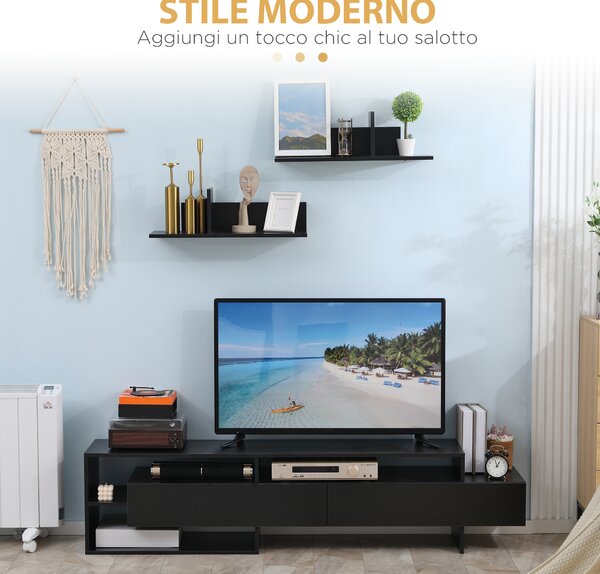 HOMCOM Mobile Porta TV Moderno con 2 Mensole in Legno, Vani Aperti e Armadietti, Nero|Aosom