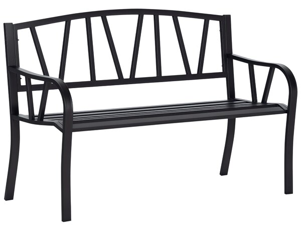 Outsunny Panchina da Giardino in Metallo Nero Impermeabile, Panca da Esterno in Ferro 2 Posti, 128x56x86cm|Aosom