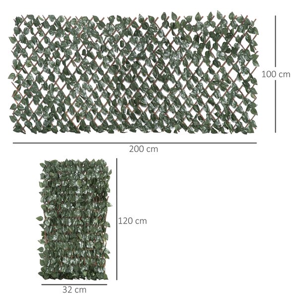 Outsunny Finta Siepe 8 Pezzi Parete Verde Estensibile per Esterni, in Legno e Poliestere, 200x100cm|Aosom