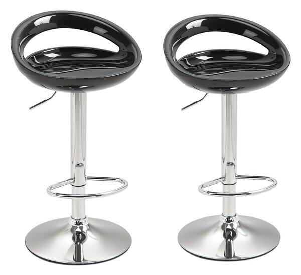 HOMCOM Set 2 Pezzi, Sgabello da Bar Girevole con Poggiapiedi e Altezza Regolabile in Metallo e ABS Nero, 46x41x76-96 cm|Aosom