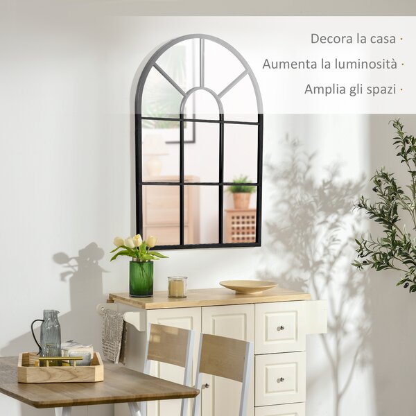 HOMCOM Specchio Moderno a Parete e a forma di Arco 91x60 cm per Camera da Letto e Soggiorno, in Metallo Nero e Vetro|Aosom