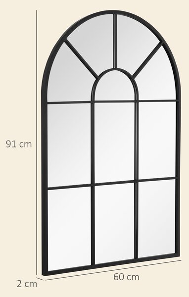 HOMCOM Specchio Moderno a Parete e a forma di Arco 91x60 cm per Camera da Letto e Soggiorno, in Metallo Nero e Vetro|Aosom