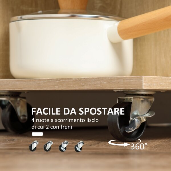 HOMCOM Carrello da Cucina Portavivande con Cassetto, Ripiani e Armadietto in Legno, Acciaio e Vetro, 65x39x80cm|Aosom