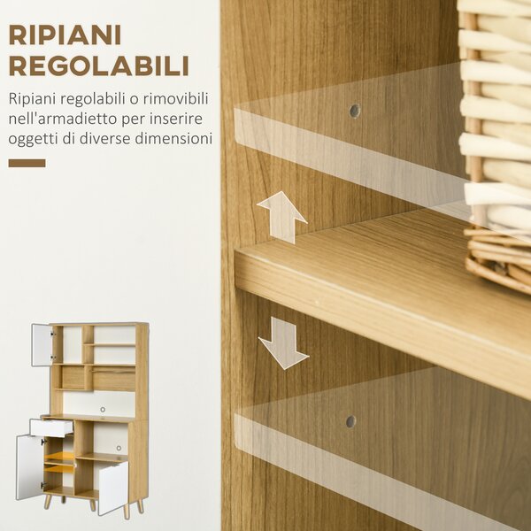 HOMCOM Dispensa da Cucina in Truciolato con Armadietti, Cassetti, Ripiani Regolabili e Appendino, 93x40x180 cm|Aosom