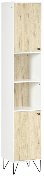 Kleankin Mobiletto Bagno Moderno Salvaspazio con 2 Ripiani Aperti e 2 Armadietti, Colonna in Truciolato, 30x31.5x169cm, Bianco|Aosom Italy