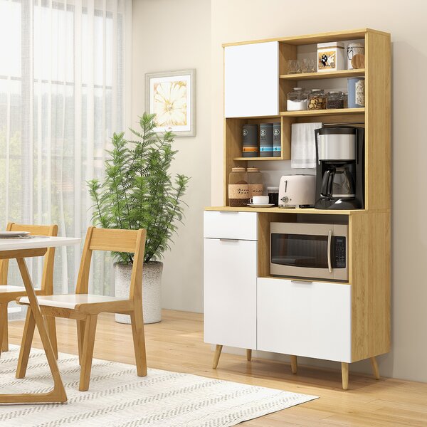 HOMCOM Dispensa da Cucina in Truciolato con Armadietti, Cassetti, Ripiani Regolabili e Appendino, 93x40x180 cm|Aosom