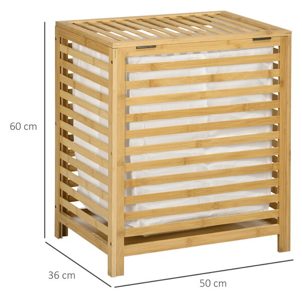 HOMCOM Cesto Portabiancheria a Doghe in Bambù e Tessuto con Coperchio e Sacca Rimovibile, 50x36x60 cm|Aosom