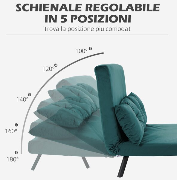 HOMCOM Divano Letto Matrimoniale 3 in 1 Vellutato con Schienale Regolabile in 5 Livelli e Cuscini, Blu Scuro | Aosom Italy