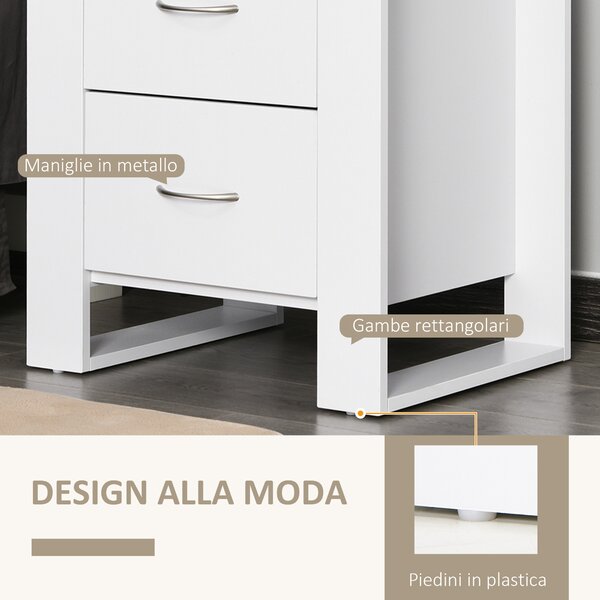 HOMCOM Comodino Moderno in Legno con 2 Cassetti per Camera da Letto, 48x39x54cm, Bianco|Aosom