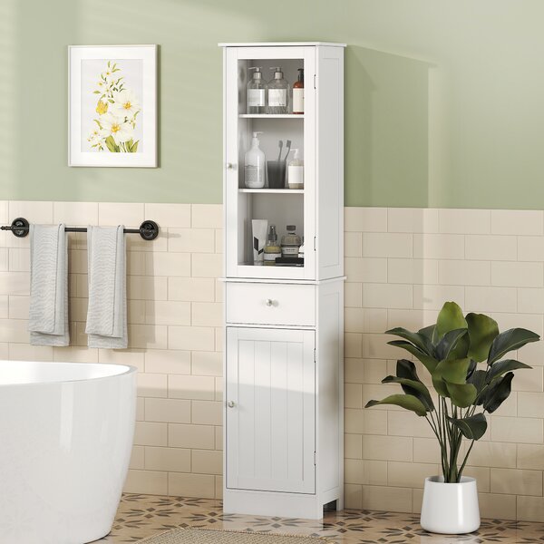 Kleankin Colonna Bagno Salvaspazio con 3 Ripiani Superiori, Cassetto e Armadietto, in MDF, 40x27x171.5cm, Bianco|Aosom