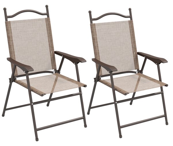 Outsunny Set 2 Sedie Pieghevoli da Giardino con Braccioli e Seduta in Tessuto Traspirante, Marrone|Aosom