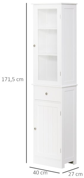 Kleankin Colonna Bagno Salvaspazio con 3 Ripiani Superiori, Cassetto e Armadietto, in MDF, 40x27x171.5cm, Bianco|Aosom